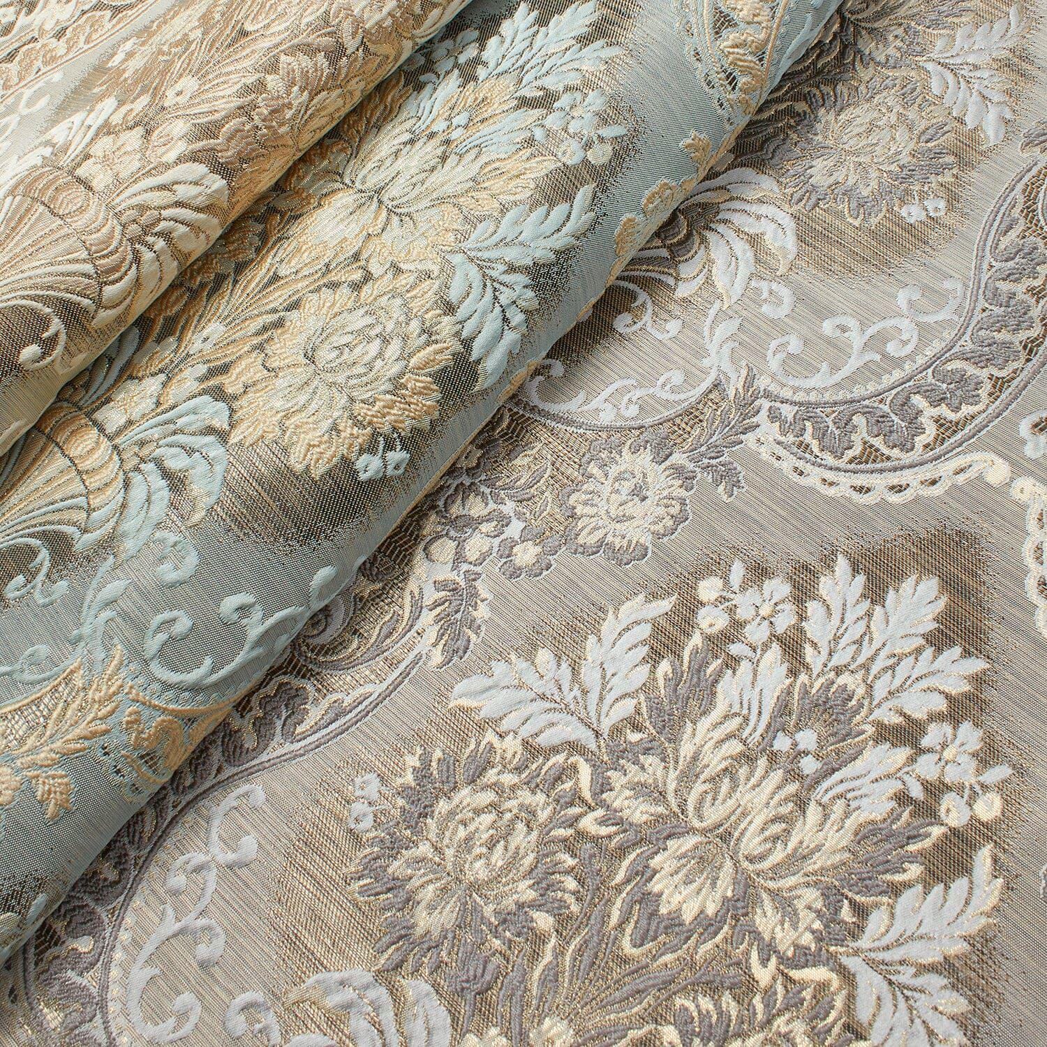 Floral Bouquet Damask Extra Wide Metallic 110" Heavyweight Upholstery Jacquard Polyester Fabric By The Yard