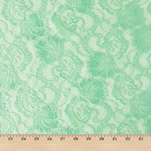 Mint Stretch Lace Fabric Floral Embroidery Poly Spandex 58&quot; Wide BTY Wedding Apparel Victoria
