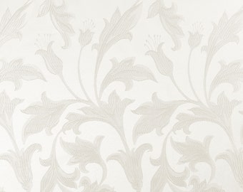 White / White Damask Jacquard Bloom Brocade Fabric 118" By the Yard