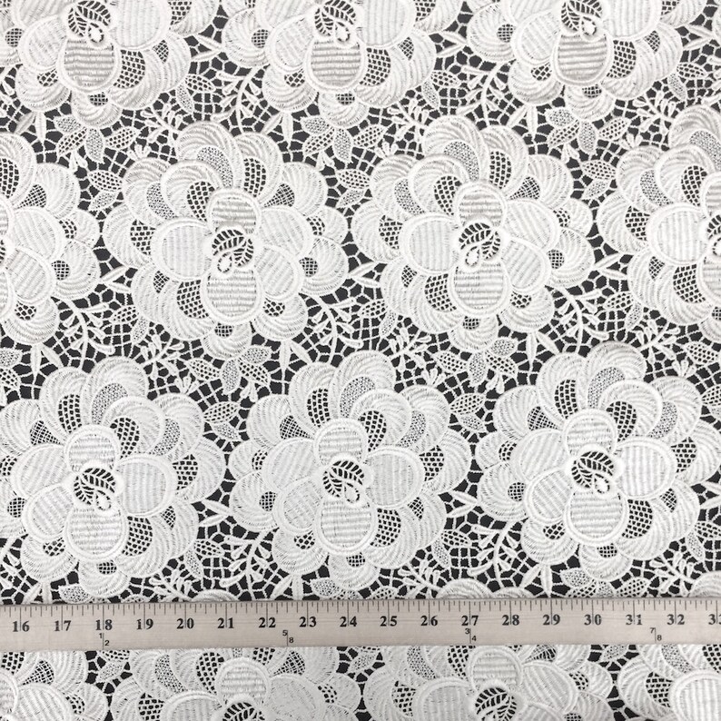 White Blossom Floral Guipure Fabric French Lace Embroidery 52 wide