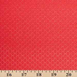 May include: Red fabric with a textured diamond pattern. The fabric is measured in inches.