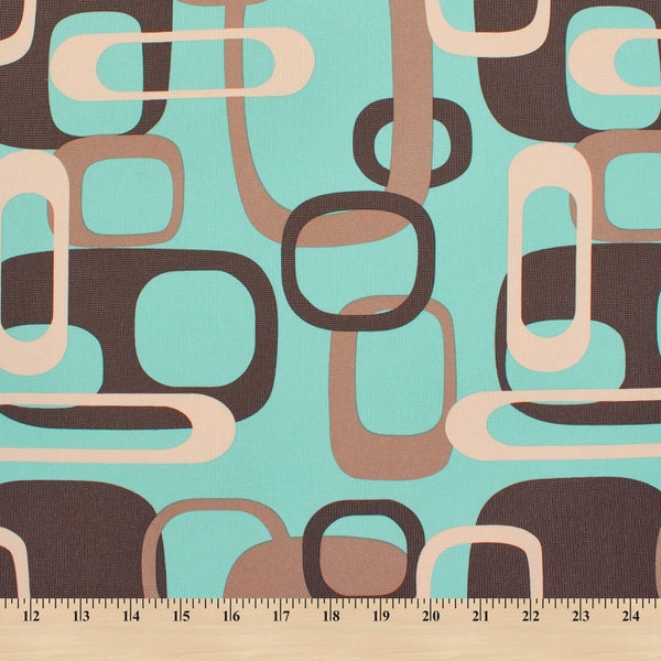 Ottertex™ Printed Canvas Fabric Waterproof Outdoor 60" Wide 600 Denier By The Yard - Aqua Retro