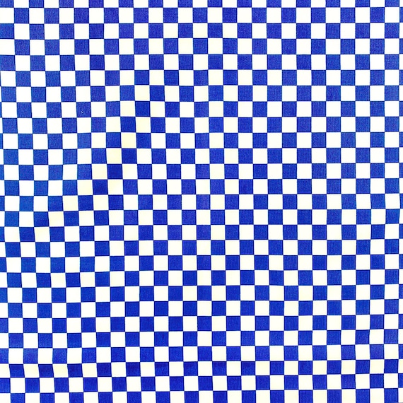 White and Royal Blue Checkered Print 100% Cotton Geometric Fabric