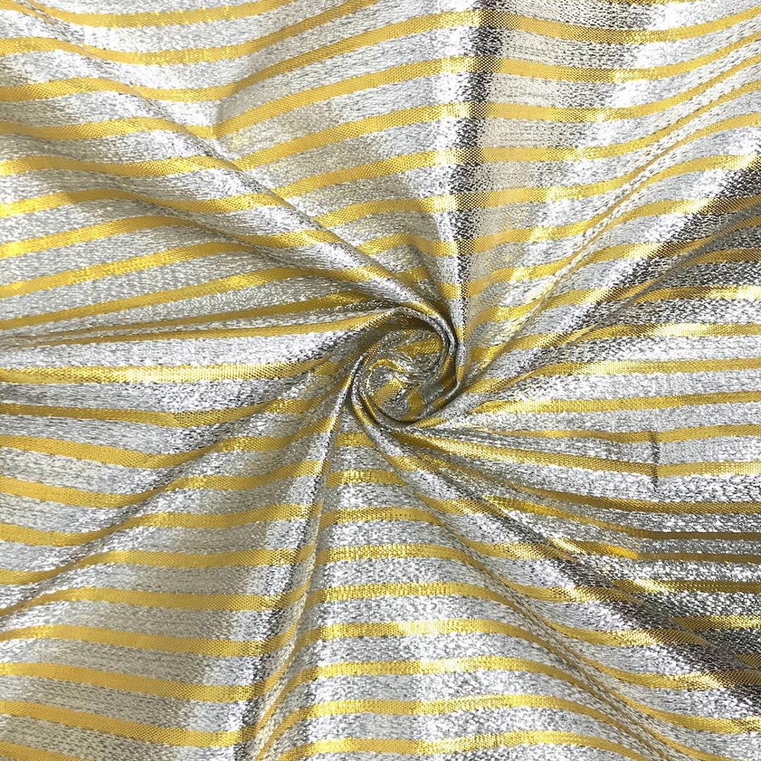Silver/gold Metallic Foil Striped Brocade Fabric 56 Wide 100% Polyester  Sold by the Yard -  Denmark