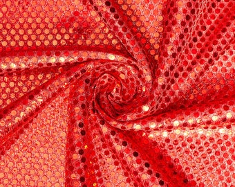 Red Shiny Sequin Dot Confetti Fabric for Sewing Costumes Apparel Crafts by the Yard