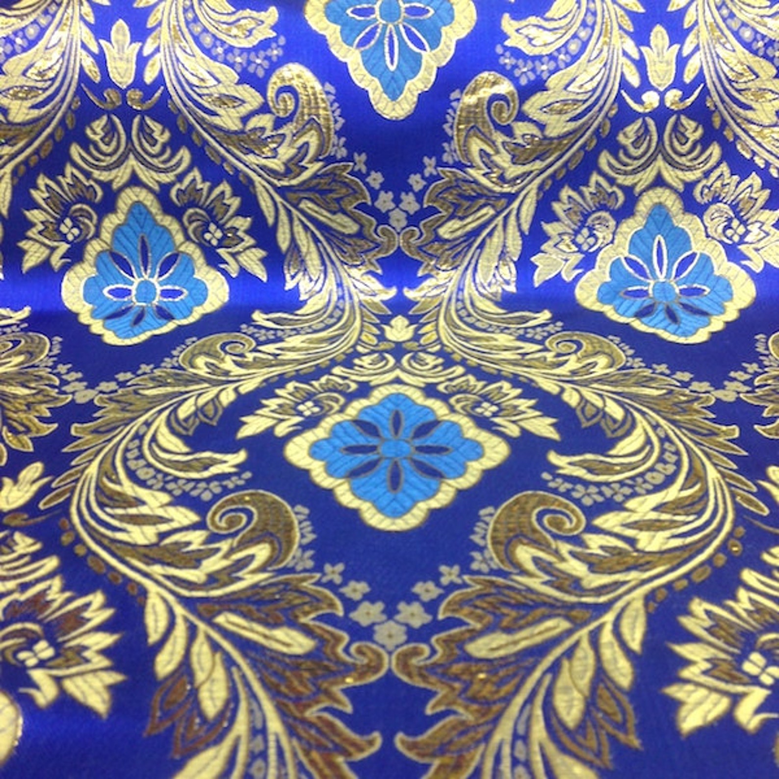 Royal Blue / Gold Metallic Floral Brocade Fabric | Etsy