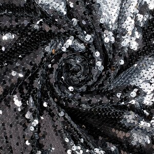 Two-Sided Reversible Sequins Fabric on Stretch Mesh 58/60&quot; wide Sold BTY Black / Silver