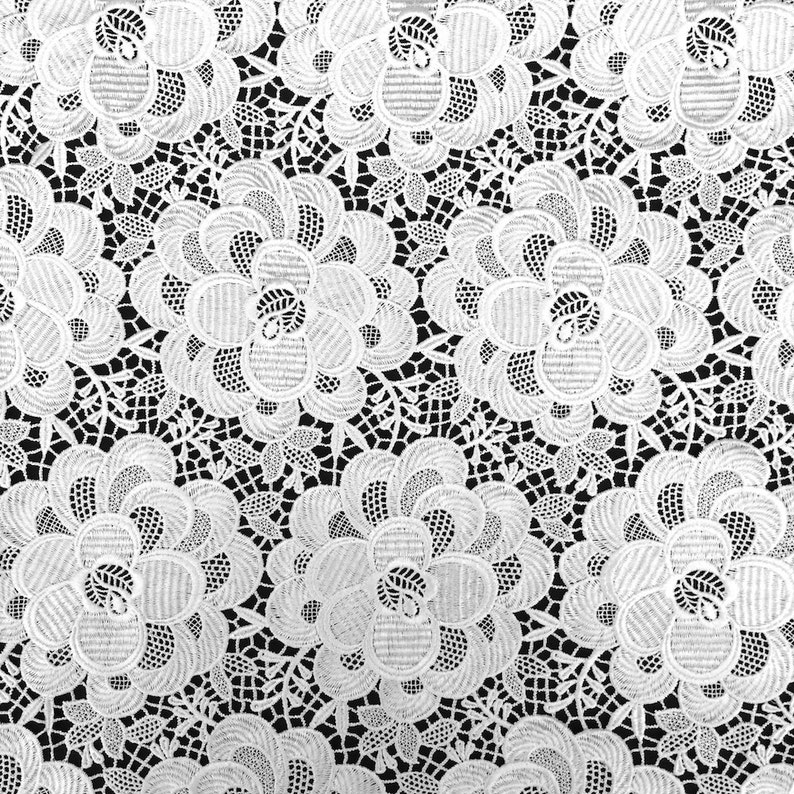 White Blossom Floral Guipure Fabric French Lace Embroidery 52 wide