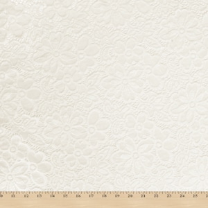 Off White Stretch Lace Fabric Floral Embroidery Poly Spandex 58&quot; Wide BTY Wedding Apparel Florence