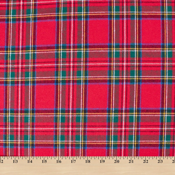 Red Plaid Cotton Flannel Fabric - 100% Cotton 57/58" Sold By The Yard