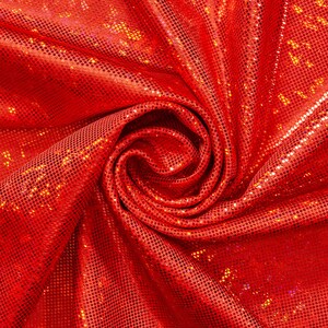 Micro Dot Hologram Tricot Foil Fabric - Red Shiny Stretchy 60” By The Yard