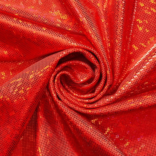 Micro Dot Hologram Tricot Foil Fabric - Red Shiny Stretchy 60” By The Yard