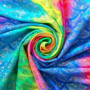 Mermaid Scale Hologram Tricot Foil Fabric - Rainbow Shiny Stretchy 60&quot; By The Yard