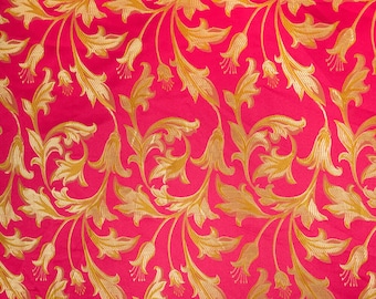 Fuchsia / Gold Damask Jacquard Bloom Brocade Fabric 118" By the Yard