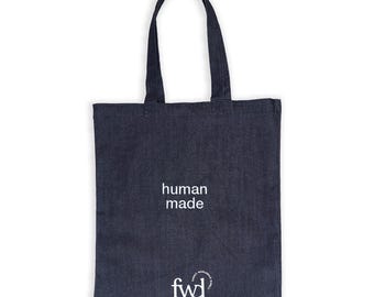 FWD 10 Oz Denim Tote Bag Human Made Medium Heavy Duty Reusable Blue Cotton For Travel, Groceries, & More
