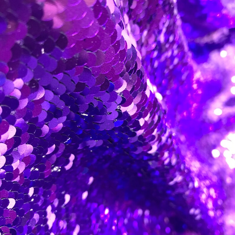 All-Over Sequins Fabric Mermaid Scale on Stretch Mesh 5860 wide Sold BTY Purple