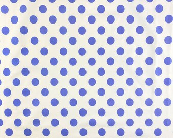 Polka Dot Large Printed Fabric White / Periwinkle 100% Cotton 58/60" Wide Sold By The Yard