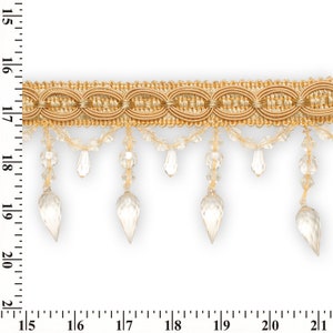 Pear Drop Rhinestone Tassel Fringe 4&quot; Wide Polyester Trim Sold By The Yard - Light Yellow