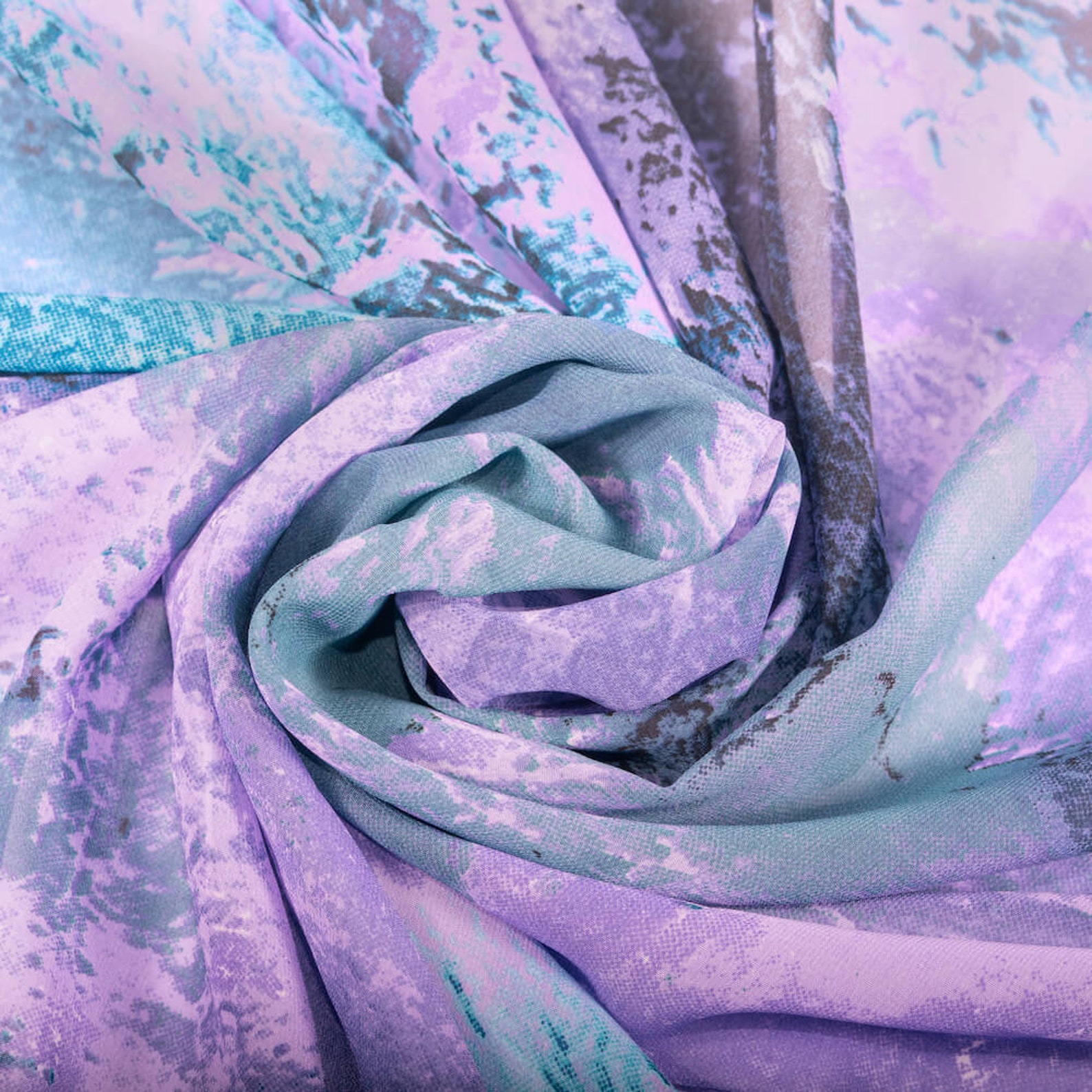 Chiffon Tiedye Printed Fabric Purple 100 Polyester Etsy