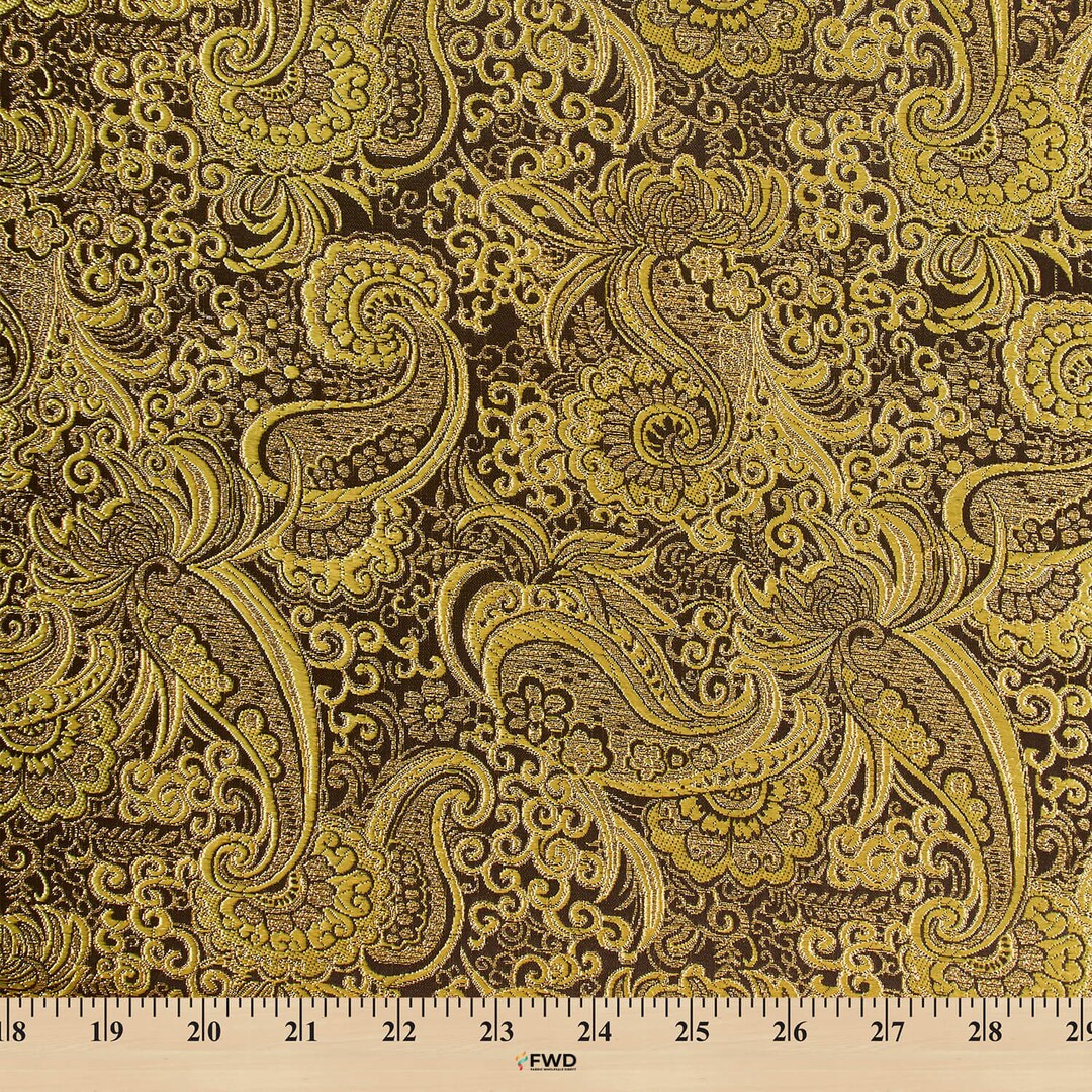 Black / Gold Metallic Paisley Brocade Fabric - Etsy