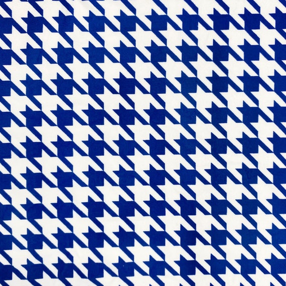 Royal Blue & White Houndstooth Printed DTY 4-way Stretch Brushed Fabric  58/60 Wide by the Yard -  Hong Kong