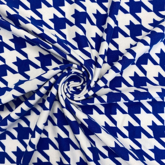 Royal Blue & White Houndstooth Printed DTY 4-way Stretch  display picture 2