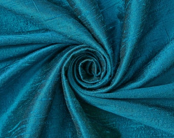 Teal 100% Pure Silk Dupioni Fabric 54"Wide BTY Drape Blouse Dress Craft FREE SHIPPING