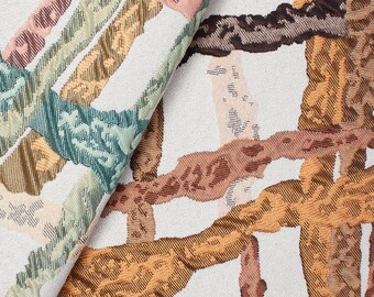 Abstract Geometric Vine Extra Wide Heavyweight Polyester Upholstery Jacquard Fabric - For Curtains, Home Décor, Table Covers, & Upholstery