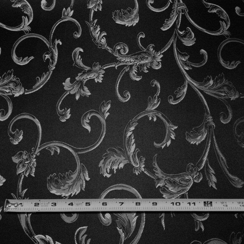 Black / Silver Damask Jacquard Vine Brocade Fabric 118 Etsy