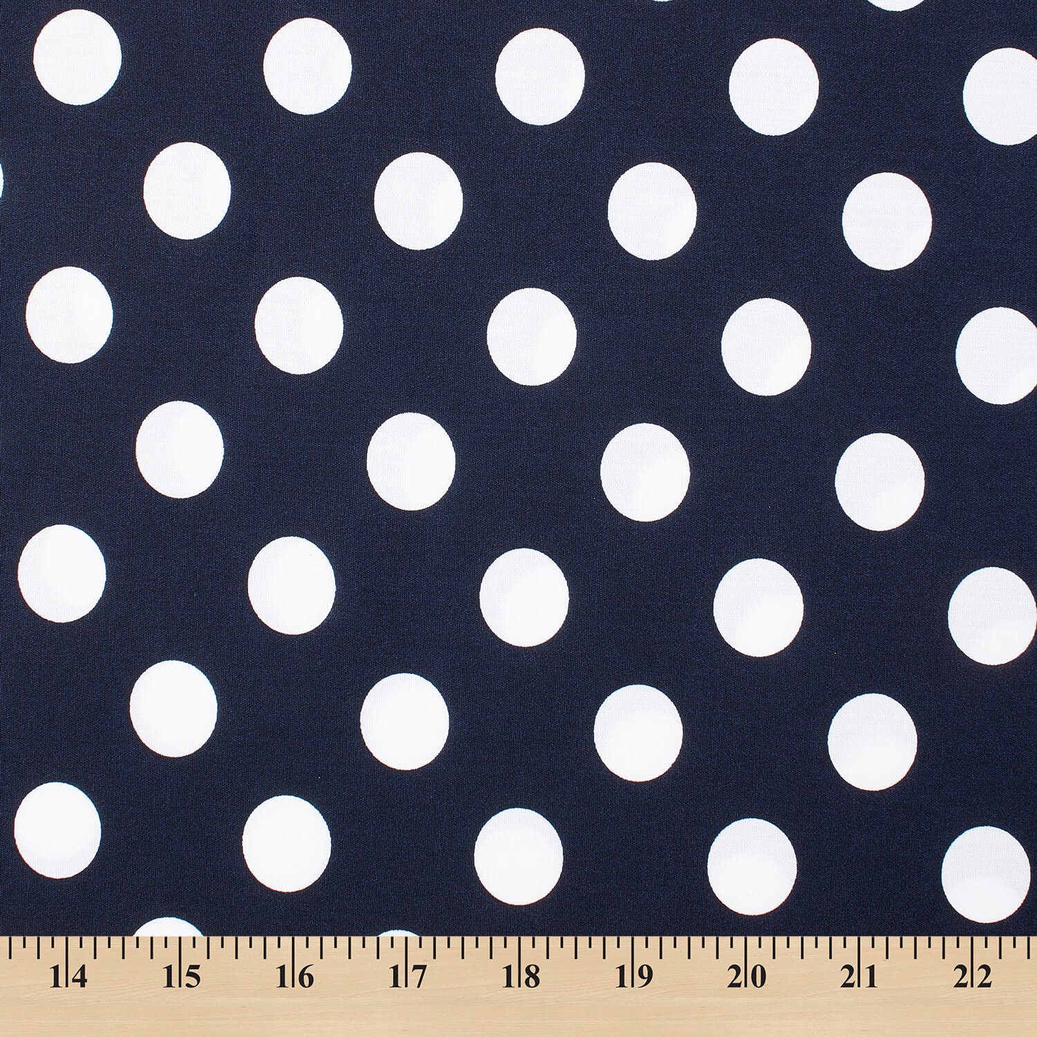 Tela estampada de lunares grandes Azul marino blanco 100% algodón 58/60