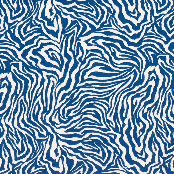 Zebra Print Fabric 100% Cotton White Blue Animal Stripes 58/60" Wide Sold BTY