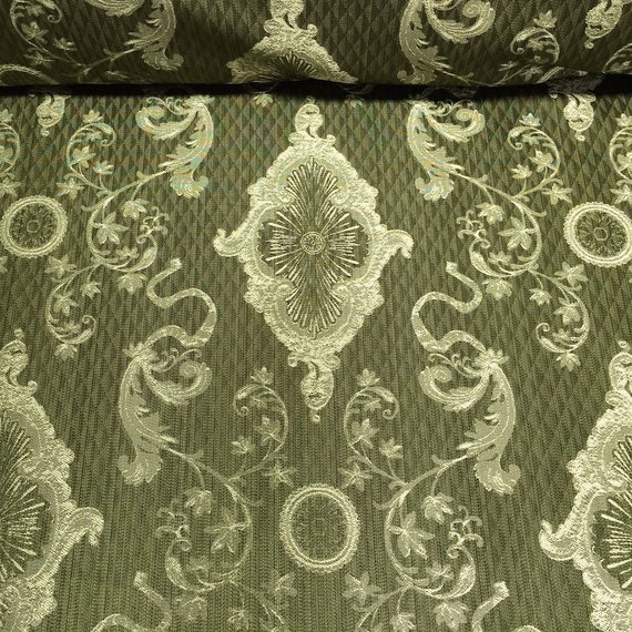 Sage Green Damask Jacquard Fabric Imperial 118 By the Etsy
