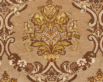 Estofamento em chenille damasco vitoriano brocado jacquard tecido 56/57" por jarda - bege/bordô