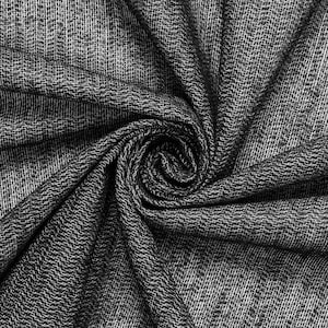 May include: Black and white textured fabric with a woven pattern. The fabric is folded and twisted into a spiral shape.
