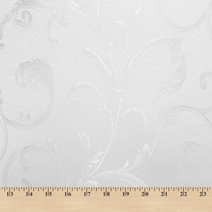 White / White Damask Jacquard Vine Brocade Fabric 118&quot; By the Yard
