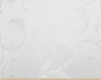 White / White Damask Jacquard Vine Brocade Fabric 118" By the Yard