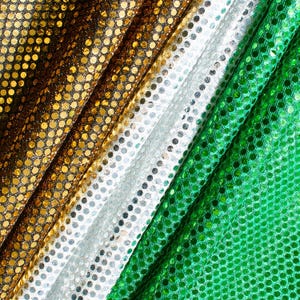 American Trans Circle Knit Confetti Dot Sequins 43/44&quot; Polyester PET Sheer Lightweight Fabric For Costumes, Dancewear, Party Dresses, & More