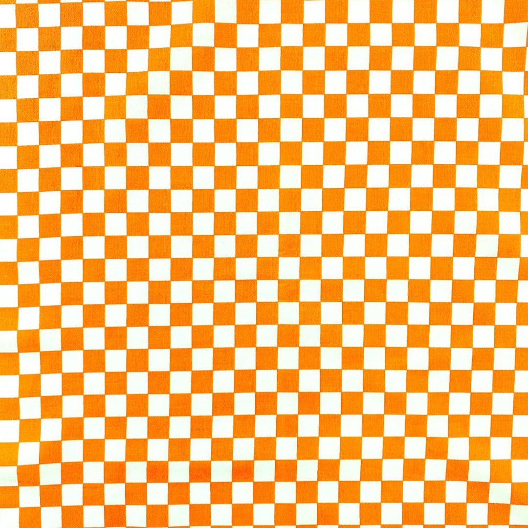 White and Orange Checkered Print 100% Cotton Geometric Fabric 58/60 ...