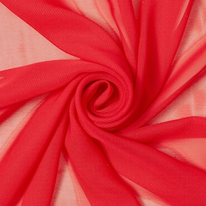 Red Chiffon Fabric Polyester All Solid Colors Sheer 58'' Wide By the Yard for Garments, Decoration, Crafts