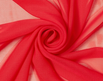 Red Chiffon Fabric Polyester All Solid Colors Sheer 58'' Wide By the Yard for Garments, Decoration, Crafts