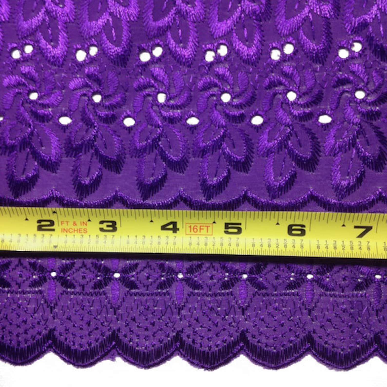 Purple Eyelet Floral Embroidery Fabric Etsy