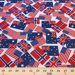 Ottertex™ Printed Canvas Fabric Waterproof Outdoor 60&quot; Wide 600 Denier By The Yard - Flags Red