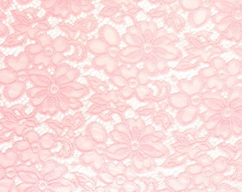 Pink Stretch Lace Fabric Floral Embroidery Poly Spandex 58" Wide BTY Wedding Apparel Florence