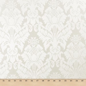 White / White Damask Jacquard Floral Brocade Fabric 118&quot; By the Yard