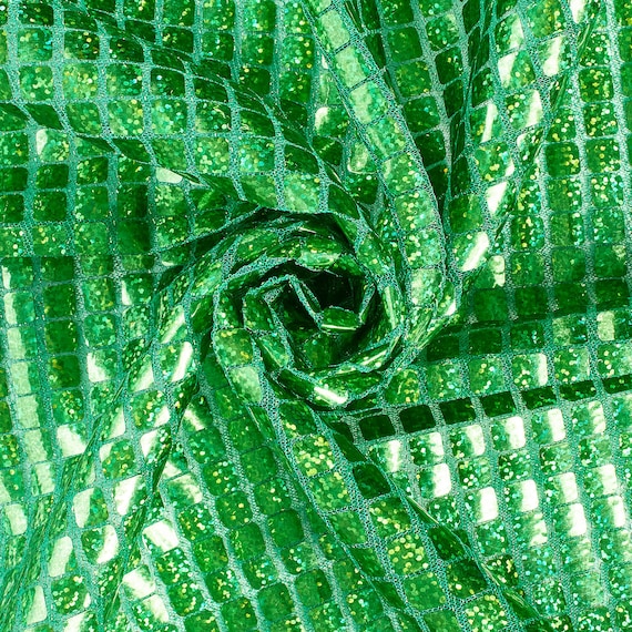Kelly Green Hologram 8mm Square Sequins Fabric for Sewing Costumes Apparel Crafts by the Yard