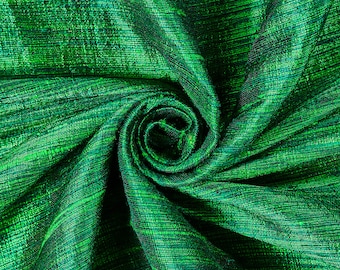 Iridiscente Shiny Shot 100% tela de seda hipoalergénica Dupioni (54") - Verde / Verde azulado / Negro