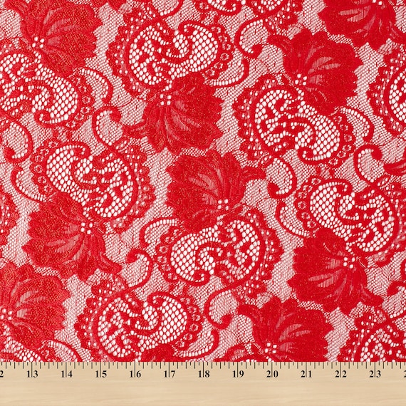 レッド ストレッチ レース生地 花柄刺繍 ポリスパンデックス 58インチ