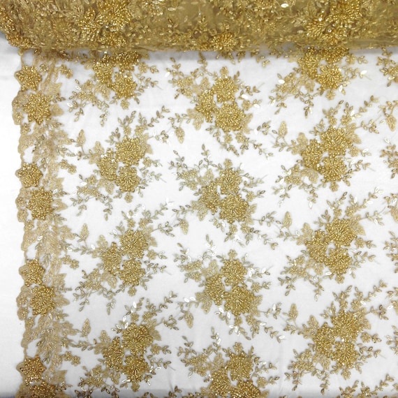 Efeu Blumen Perlen Spitzen Stoff auf Netz in Gold - Etsy Schweiz