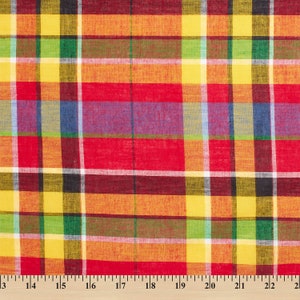 100% Cotton Madras Plaid Fabric By the Yard  (Style 41216)