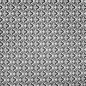 Pode incluir: Um padrão damasco preto e branco com um desenho repetitivo de flores e folhas estilizadas.